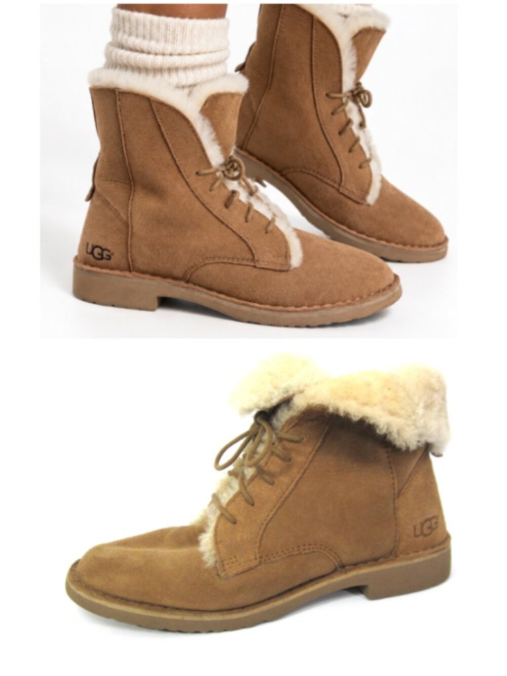 UGG Quincy Winter Boots Lace Up Chestnut Brown Water Repellant Suede